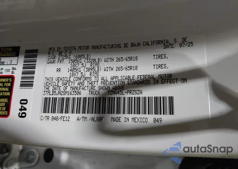 2025 Toyota Tacoma Trd Sport z USA, uszkodzony, nr VIN 3TMLB5JN2SM163506